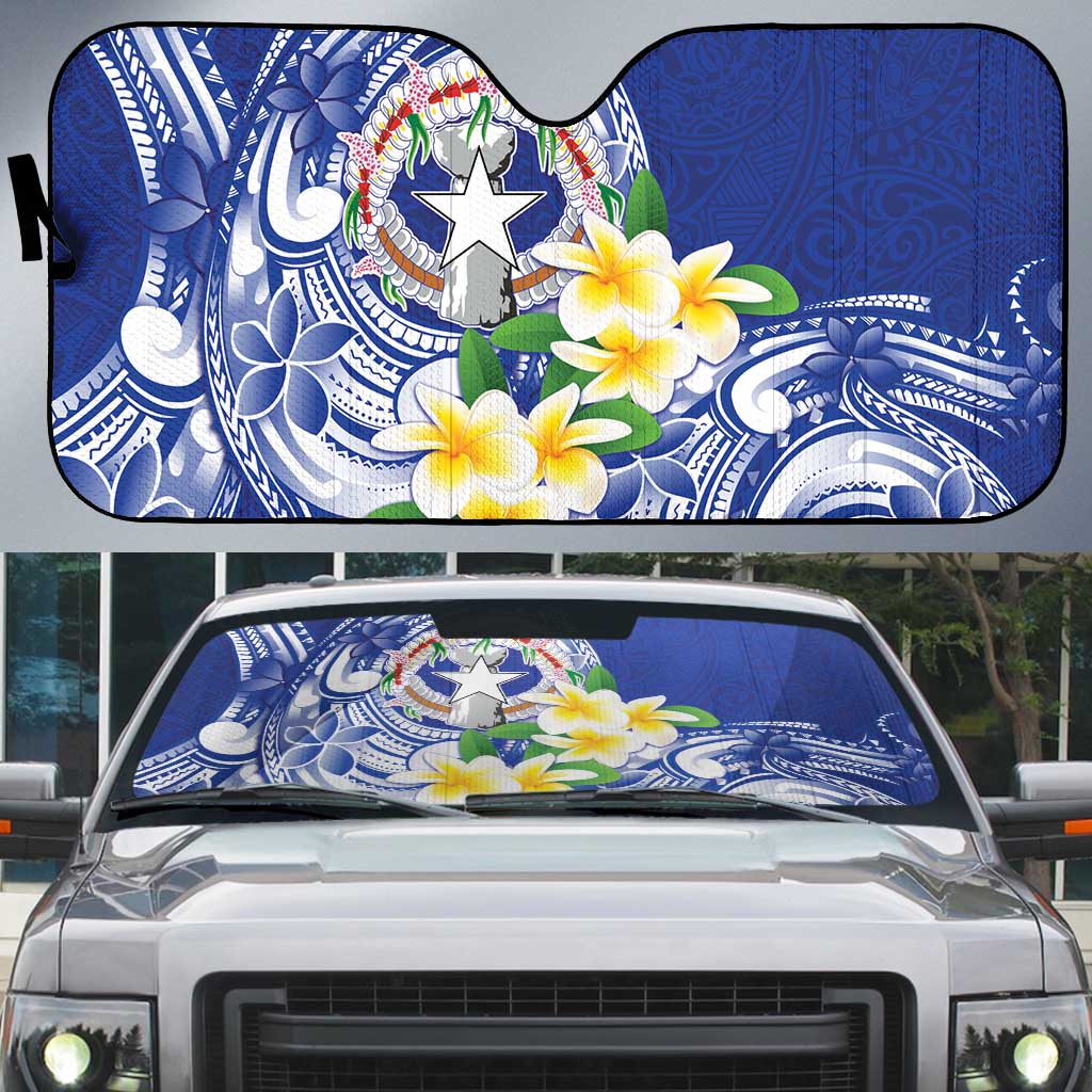 Northern Mariana Islands Auto Sun Shade Polynesian Pattern With Frangipani