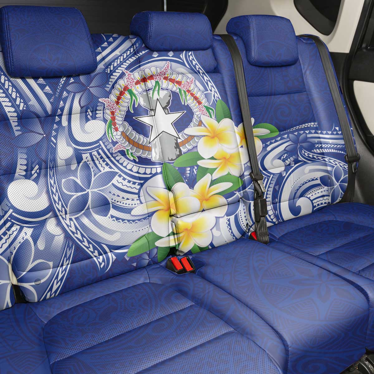 Northern Mariana Islands Back Car Seat Cover Polynesian Pattern With Frangipani