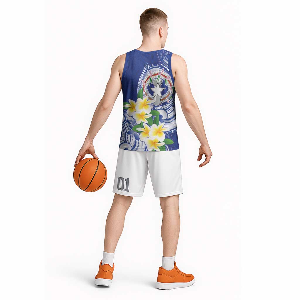 Northern Mariana Islands Basketball Jersey Polynesian Pattern With Frangipani