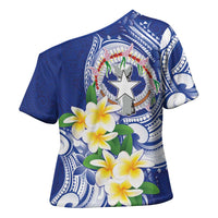 Northern Mariana Islands Cross Shoulder Shirt Polynesian Pattern With Frangipani