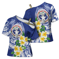 Northern Mariana Islands Cross Shoulder Shirt Polynesian Pattern With Frangipani