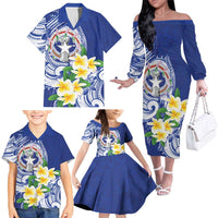 Northern Mariana Islands Family Matching Off The Shoulder Long Sleeve Dress and Hawaiian Shirt Polynesian Pattern With Frangipani LT05 - Polynesian Pride