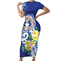 Northern Mariana Islands Family Matching Short Sleeve Bodycon Dress and Hawaiian Shirt Polynesian Pattern With Frangipani