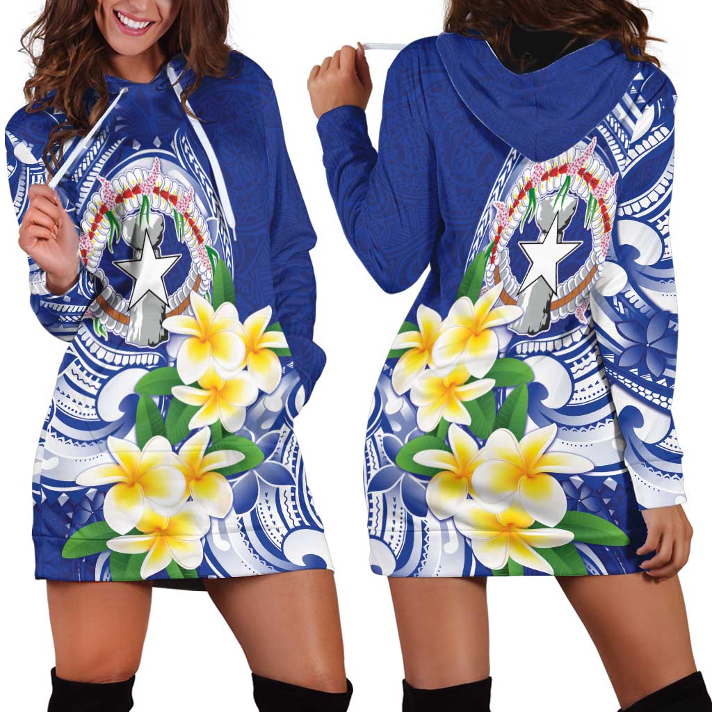 Northern Mariana Islands Hoodie Dress Polynesian Pattern With Frangipani