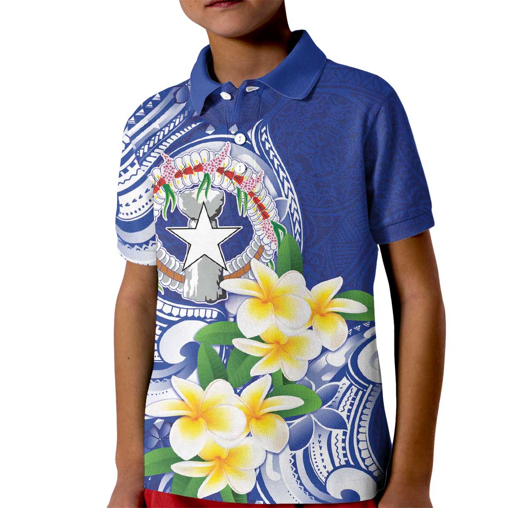 Northern Mariana Islands Kid Polo Shirt Polynesian Pattern With Frangipani