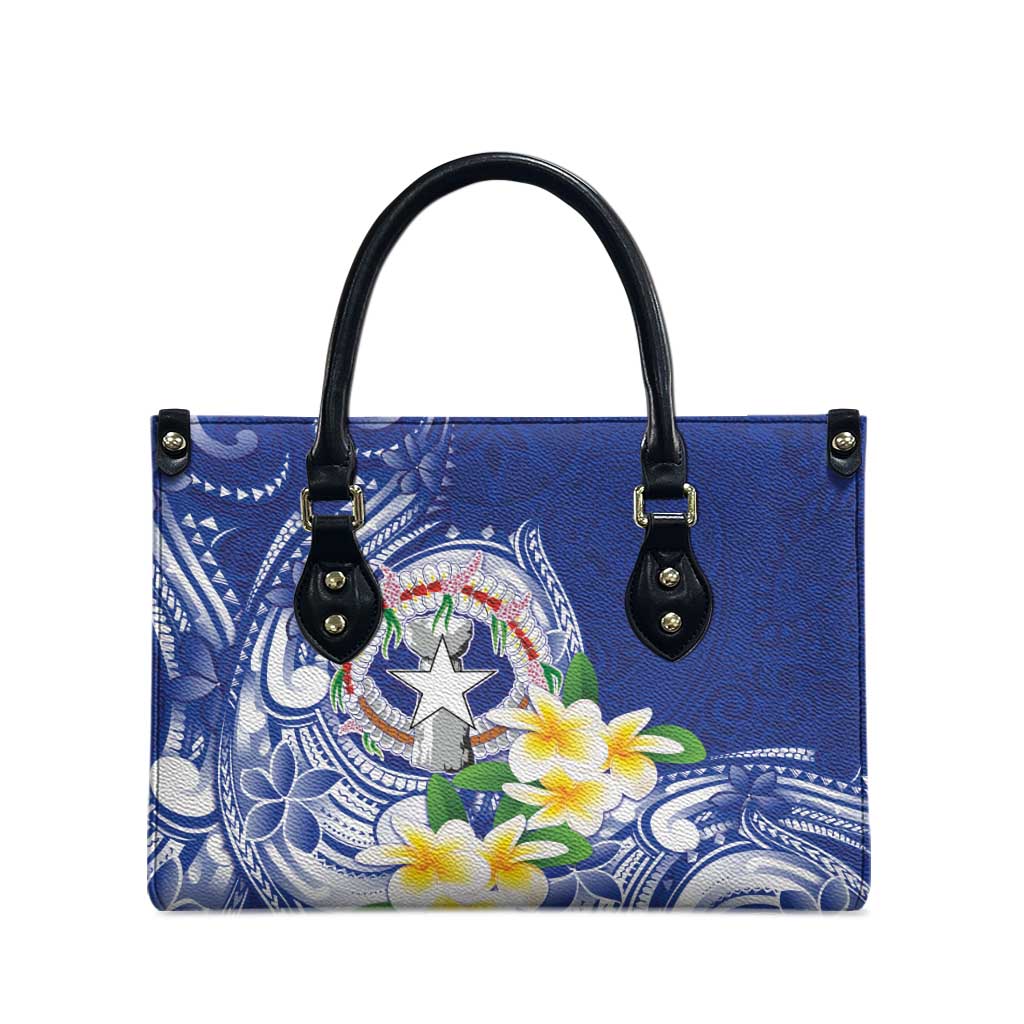 Northern Mariana Islands Leather Bag Polynesian Pattern With Frangipani