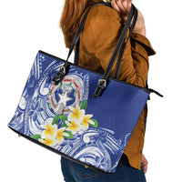 Northern Mariana Islands Leather Tote Bag Polynesian Pattern With Frangipani