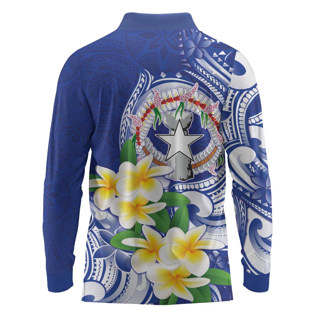 Northern Mariana Islands Long Sleeve Polo Shirt Polynesian Pattern With Frangipani