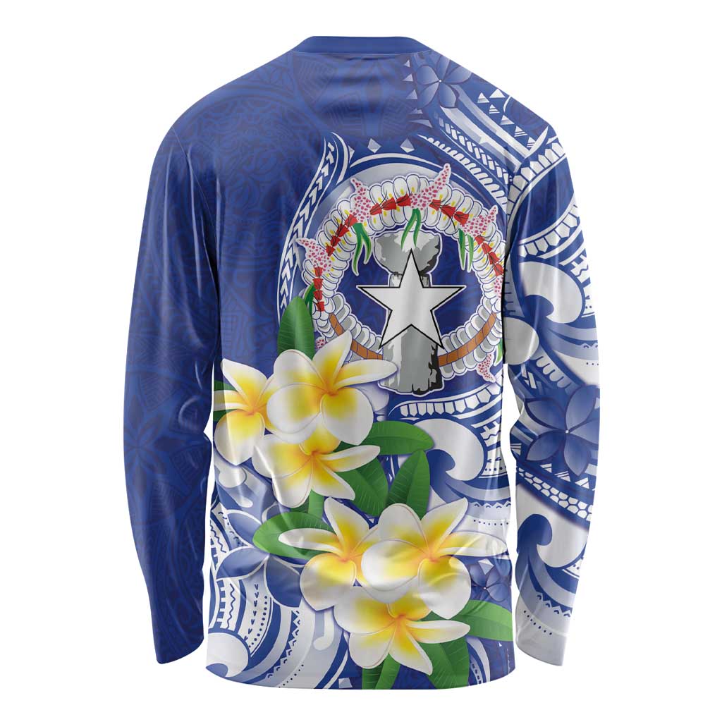 Northern Mariana Islands Long Sleeve Shirt Polynesian Pattern With Frangipani