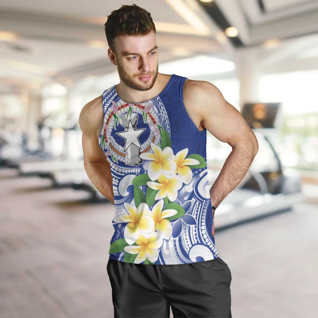 Northern Mariana Islands Men Tank Top Polynesian Pattern With Frangipani