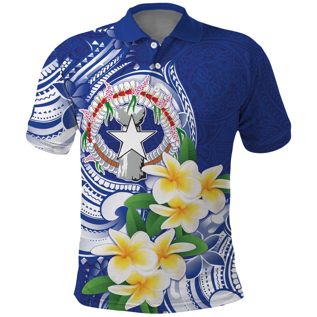 Northern Mariana Islands Polo Shirt Polynesian Pattern With Frangipani
