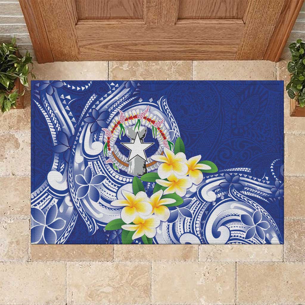 Northern Mariana Islands Rubber Doormat Polynesian Pattern With Frangipani