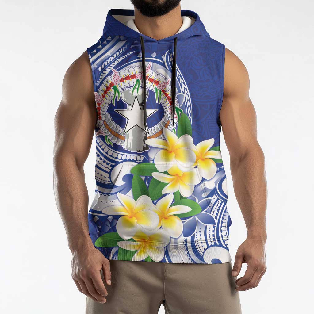 Northern Mariana Islands Sleeveless Hoodie Polynesian Pattern With Frangipani