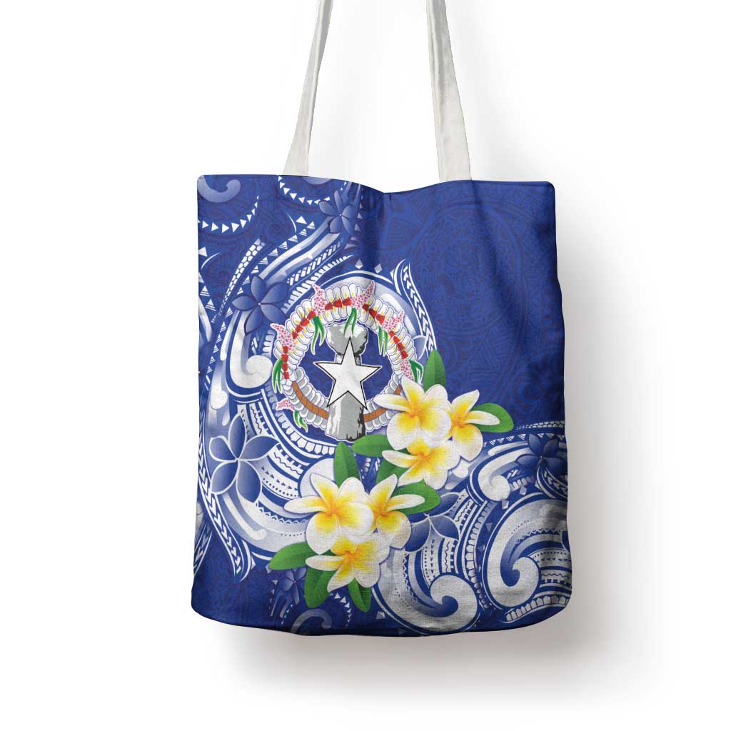 Northern Mariana Islands Tote Bag Polynesian Pattern With Frangipani