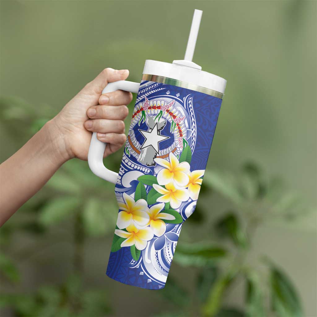 Northern Mariana Islands Tumbler With Handle Polynesian Pattern With Frangipani