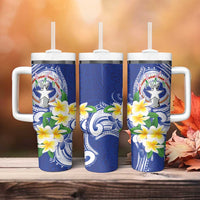 Northern Mariana Islands Tumbler With Handle Polynesian Pattern With Frangipani
