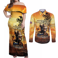 Hawaii Memorial Day Couples Matching Off Shoulder Maxi Dress and Long Sleeve Button Shirt Remember Their Sacrifice