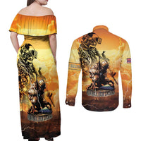 Hawaii Memorial Day Couples Matching Off Shoulder Maxi Dress and Long Sleeve Button Shirt Remember Their Sacrifice