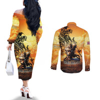 Hawaii Memorial Day Couples Matching Off The Shoulder Long Sleeve Dress and Long Sleeve Button Shirt Remember Their Sacrifice