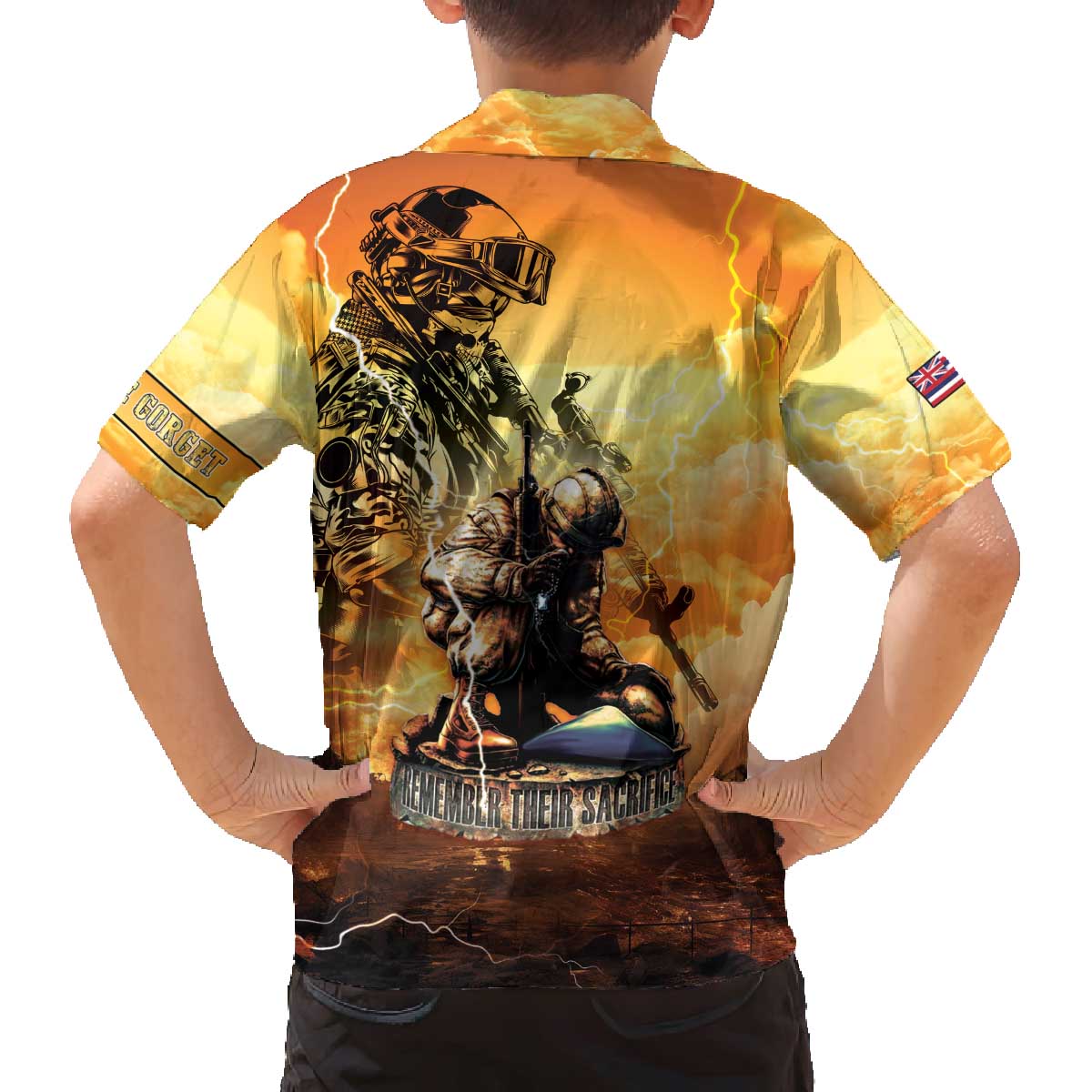 Hawaii Memorial Day Family Matching Off The Shoulder Long Sleeve Dress and Hawaiian Shirt Remember Their Sacrifice LT05 - Polynesian Pride