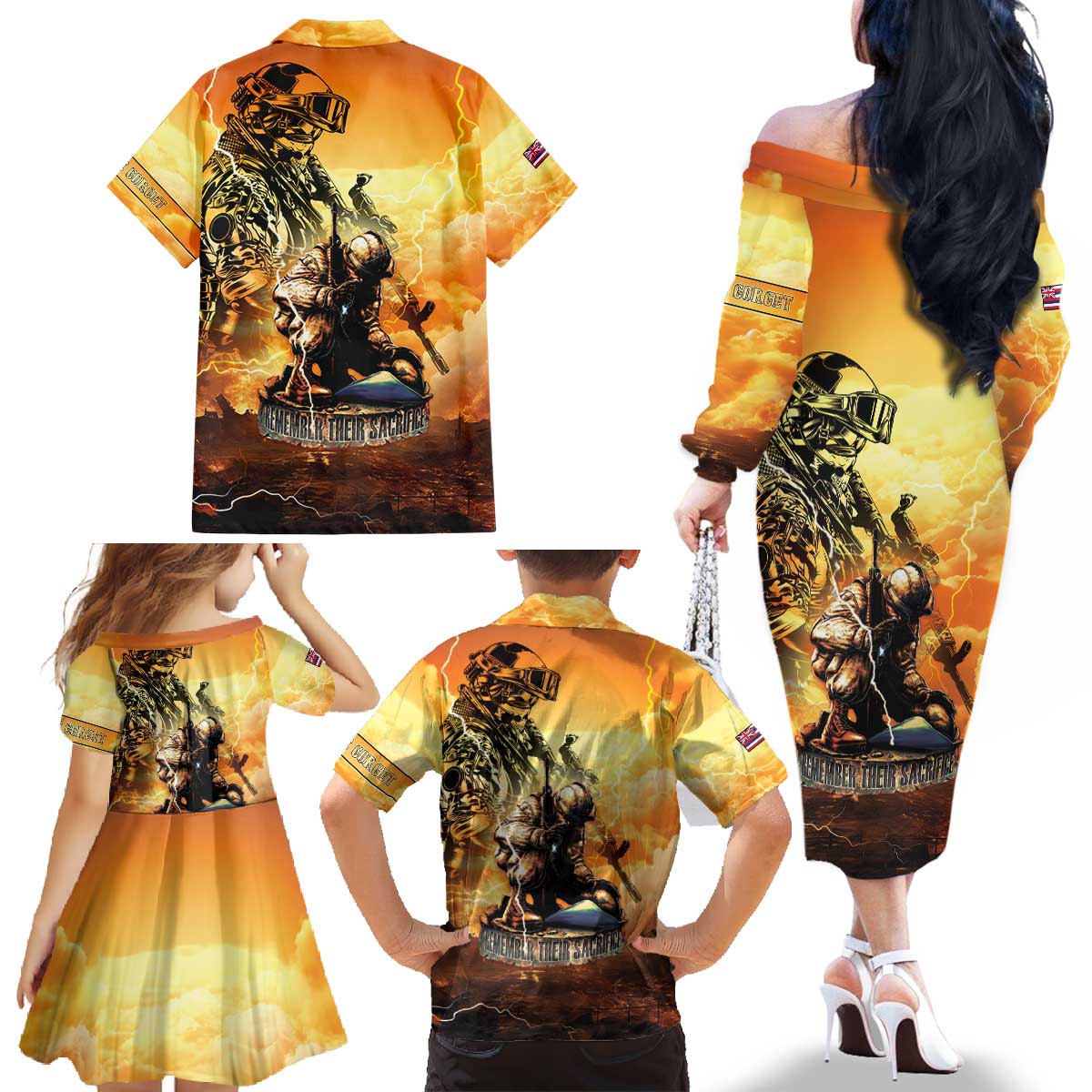 Hawaii Memorial Day Family Matching Off The Shoulder Long Sleeve Dress and Hawaiian Shirt Remember Their Sacrifice LT05 - Polynesian Pride