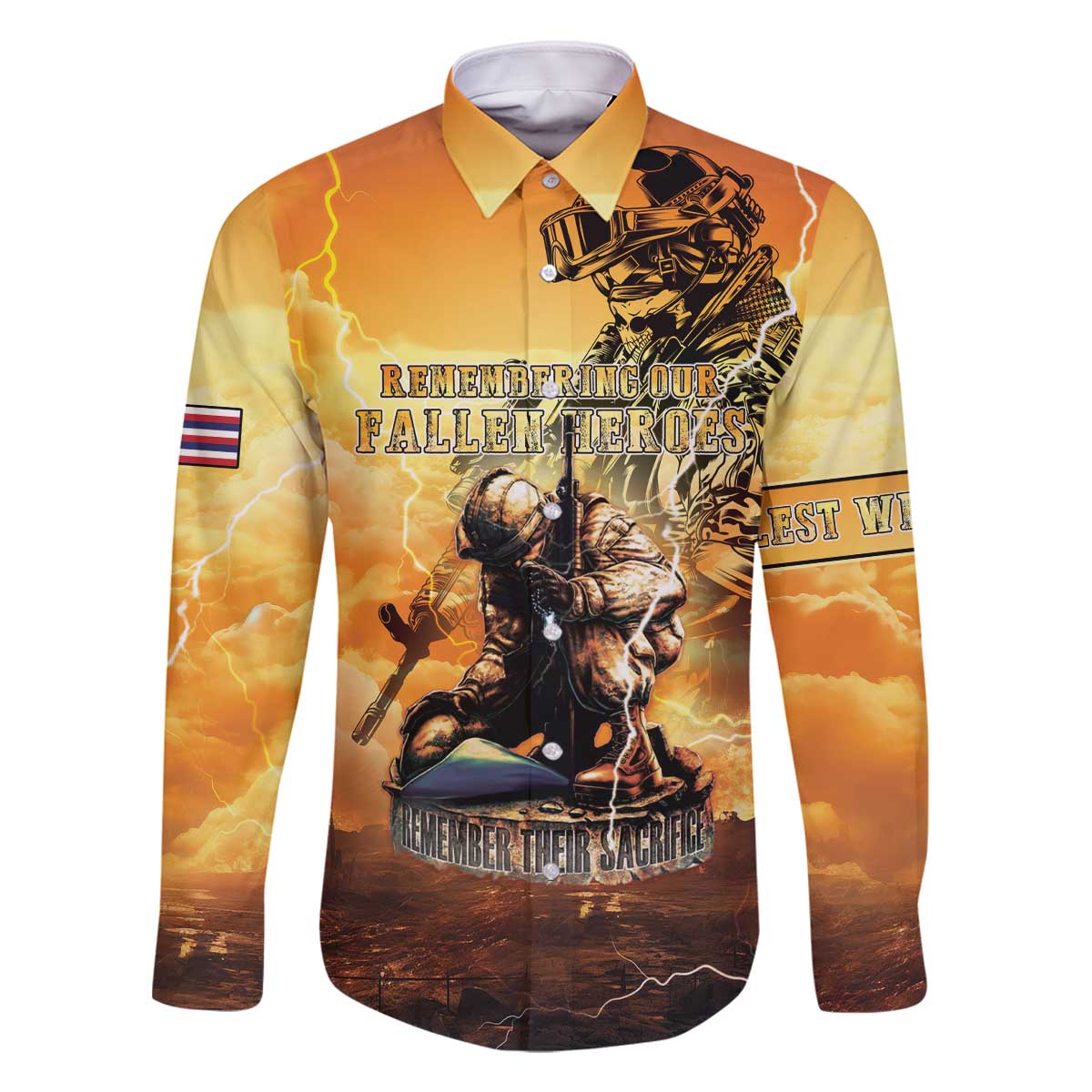 Hawaii Memorial Day Family Matching Off The Shoulder Long Sleeve Dress and Hawaiian Shirt Remember Their Sacrifice LT05 Dad's Shirt - Long Sleeve Yellow - Polynesian Pride
