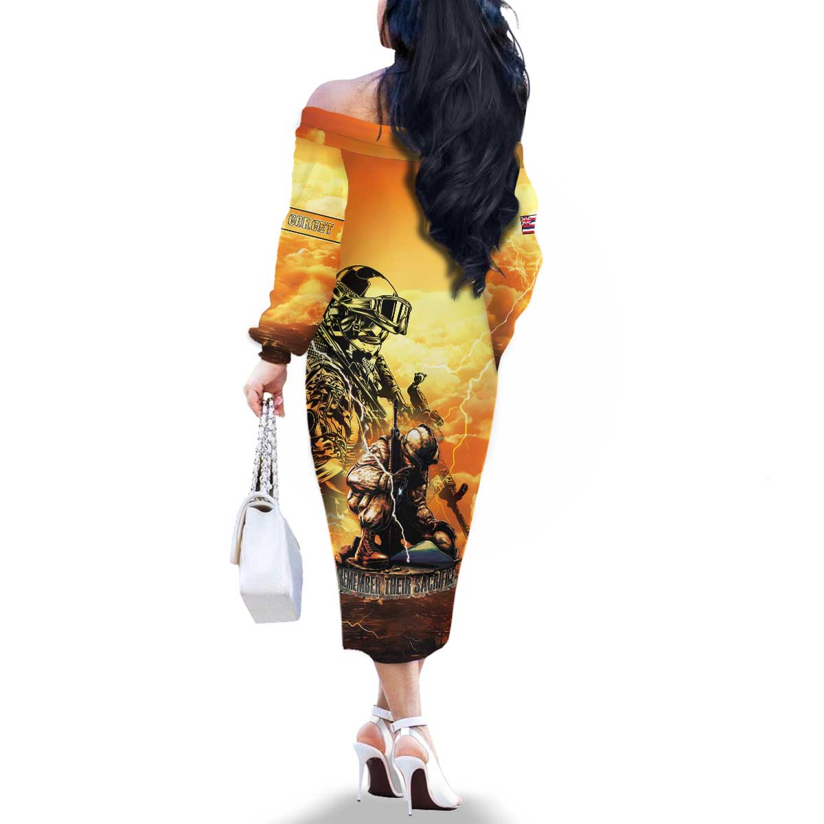 Hawaii Memorial Day Family Matching Off The Shoulder Long Sleeve Dress and Hawaiian Shirt Remember Their Sacrifice LT05 - Polynesian Pride