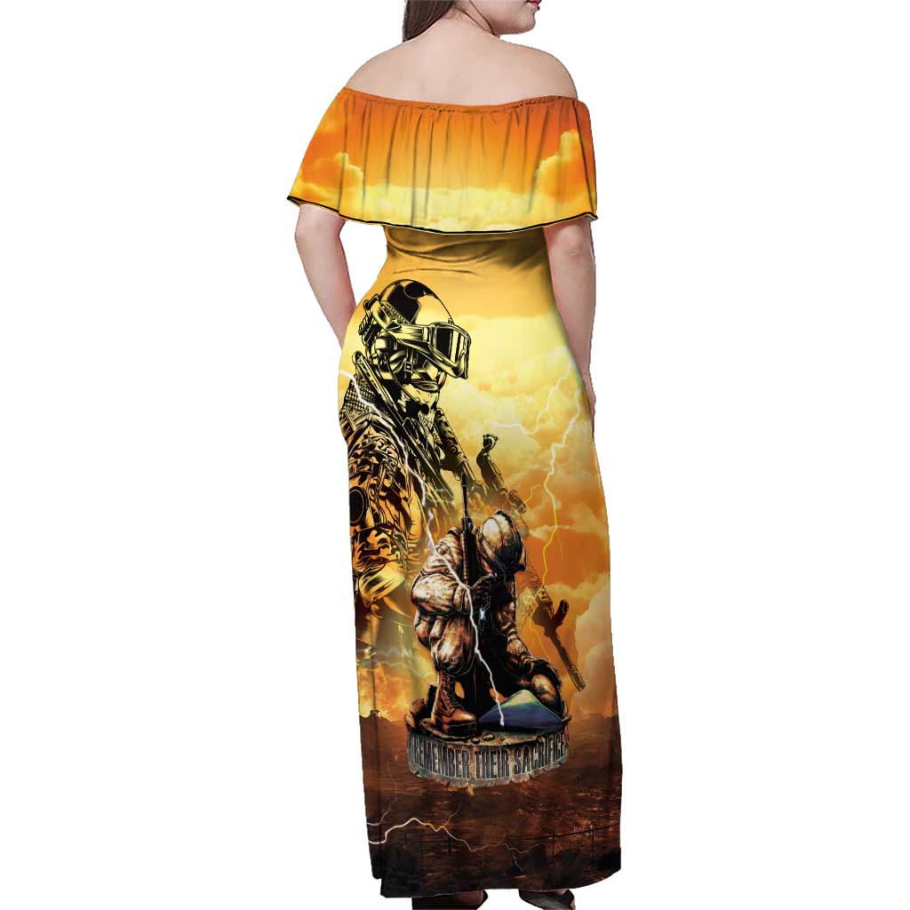 Hawaii Memorial Day Family Matching Off Shoulder Maxi Dress and Hawaiian Shirt Remember Their Sacrifice