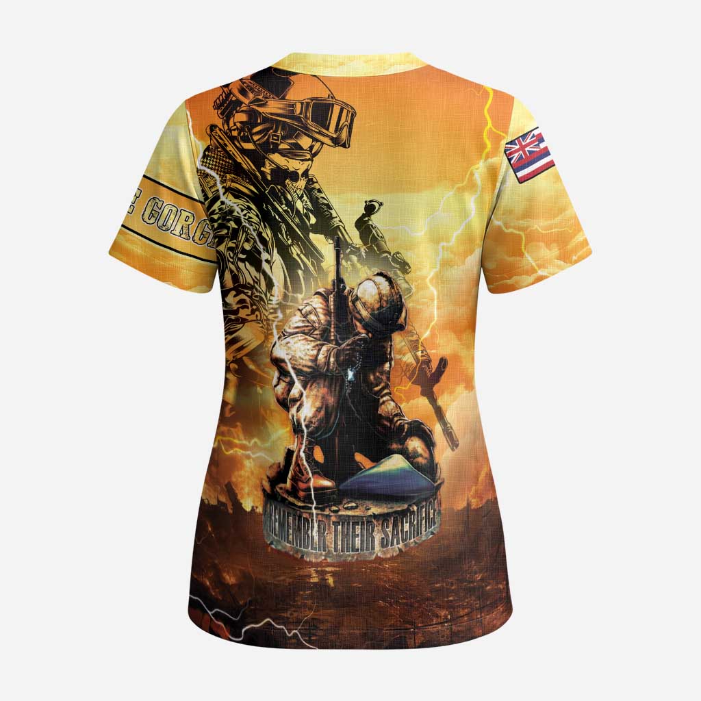 Hawaii Memorial Day Scrub Top Remember Their Sacrifice - Polynesian Pride