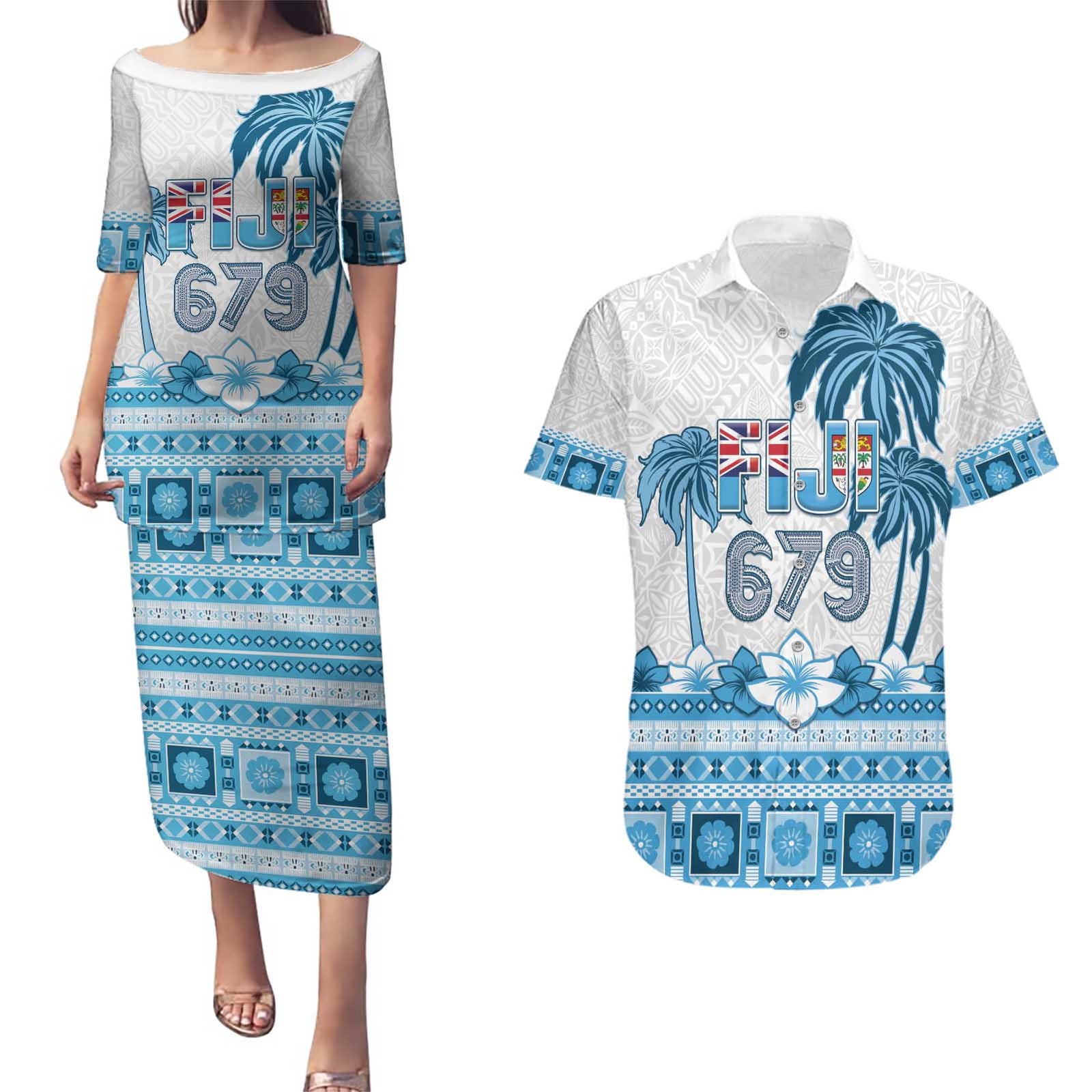 Fiji 679 Constitution Day Couples Matching Puletasi and Hawaiian Shirt Fijian Tapa Pattern