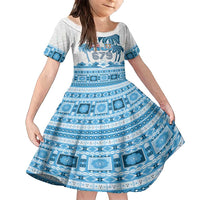 Fiji 679 Constitution Day Family Matching Long Sleeve Bodycon Dress and Hawaiian Shirt Fijian Tapa Pattern LT05 Daughter's Dress Blue - Polynesian Pride