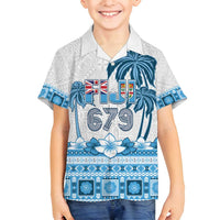 Fiji 679 Constitution Day Family Matching Long Sleeve Bodycon Dress and Hawaiian Shirt Fijian Tapa Pattern LT05 Son's Shirt Blue - Polynesian Pride