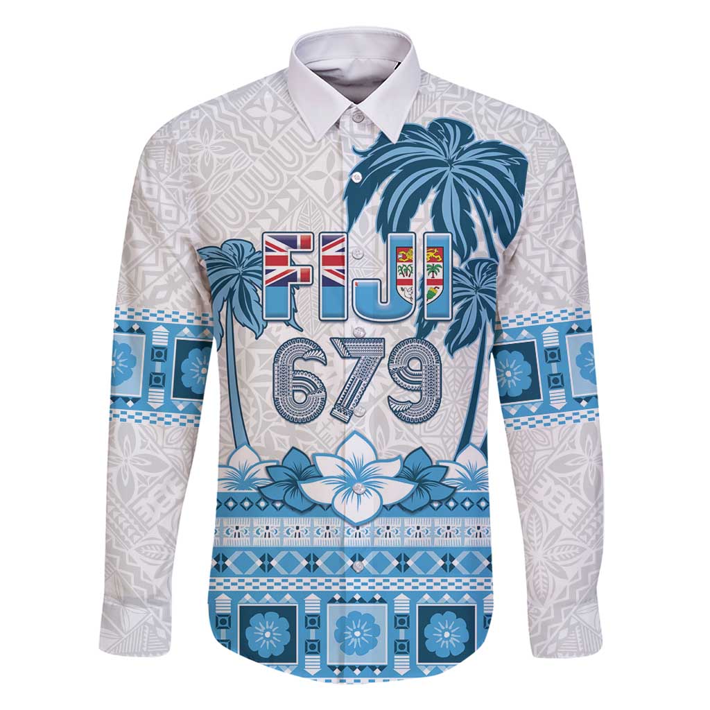 Fiji 679 Constitution Day Family Matching Mermaid Dress and Hawaiian Shirt Fijian Tapa Pattern LT05 Dad's Shirt - Long Sleeve Blue - Polynesian Pride