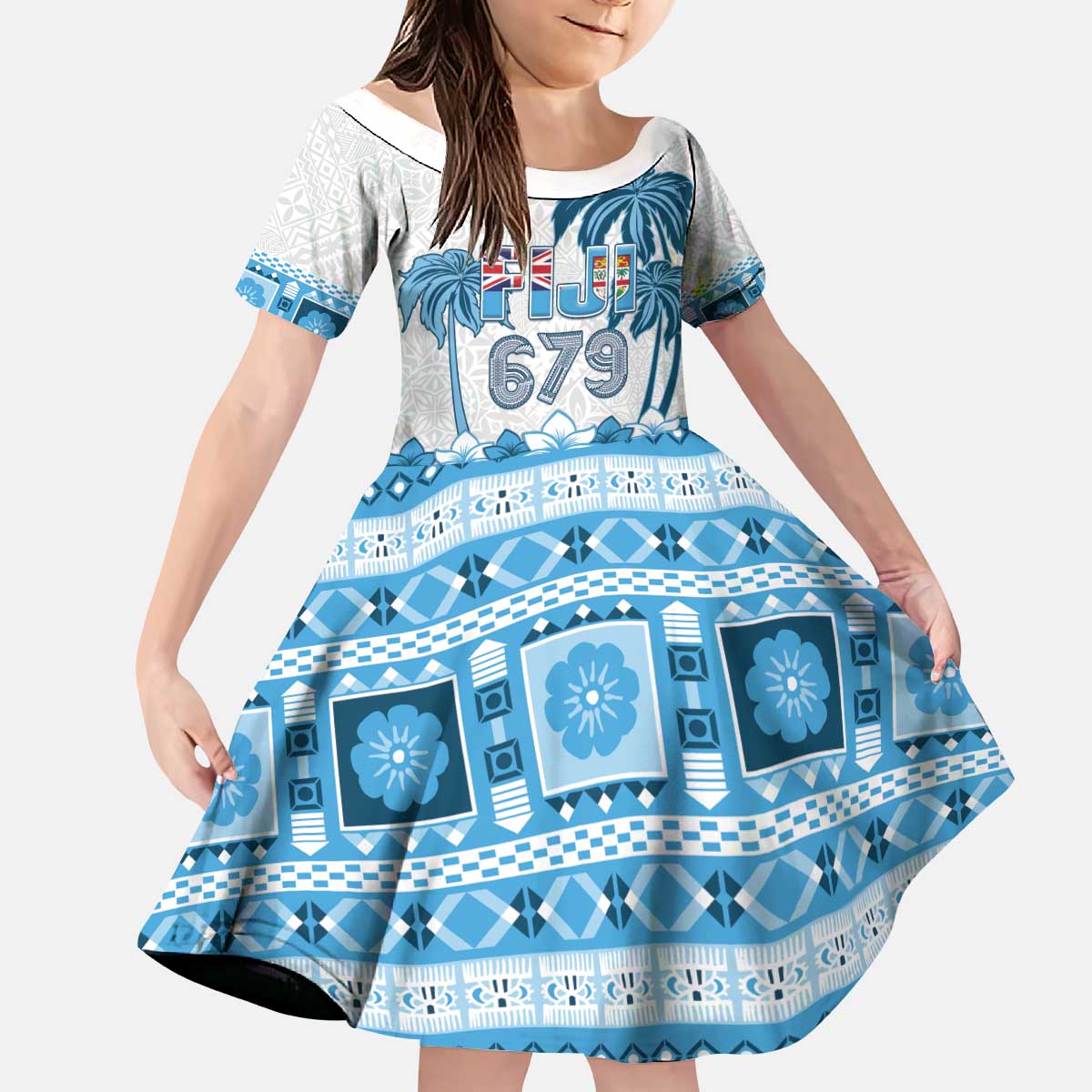 Fiji 679 Constitution Day Kid Short Sleeve Dress Fijian Tapa Pattern