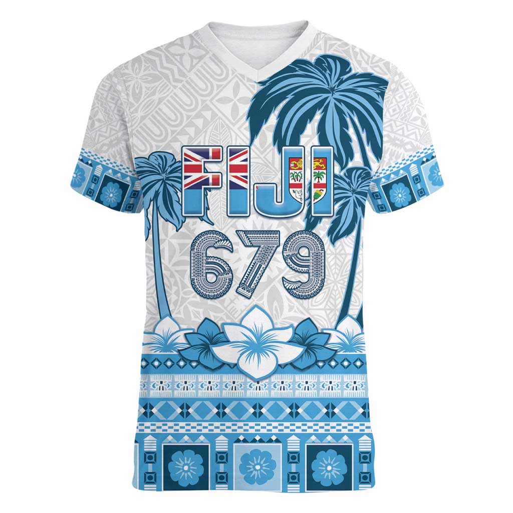 Fiji 679 Constitution Day Women V-Neck T-Shirt Fijian Tapa Pattern