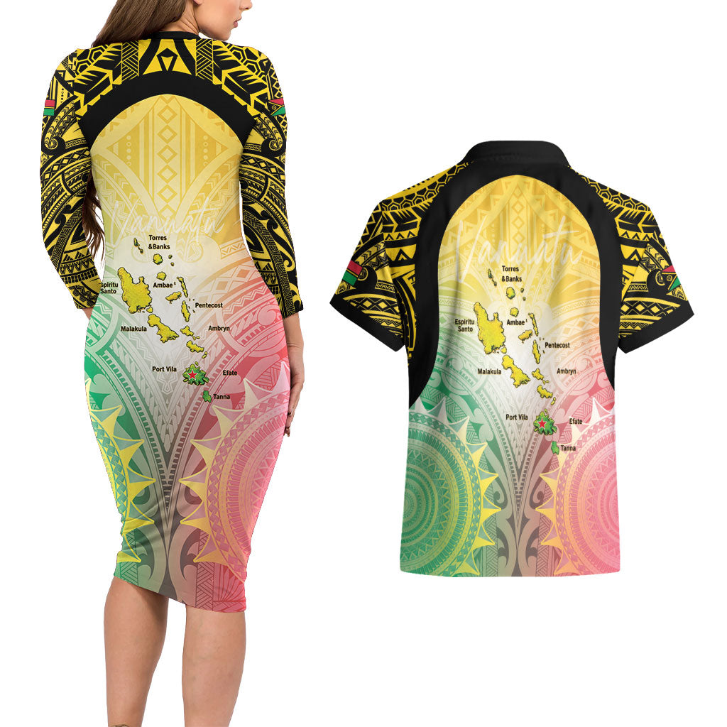 Vanuatu Independence Day Couples Matching Long Sleeve Bodycon Dress and Hawaiian Shirt The Untouched Paradise