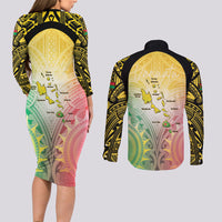 Vanuatu Independence Day Couples Matching Long Sleeve Bodycon Dress and Long Sleeve Button Shirt The Untouched Paradise