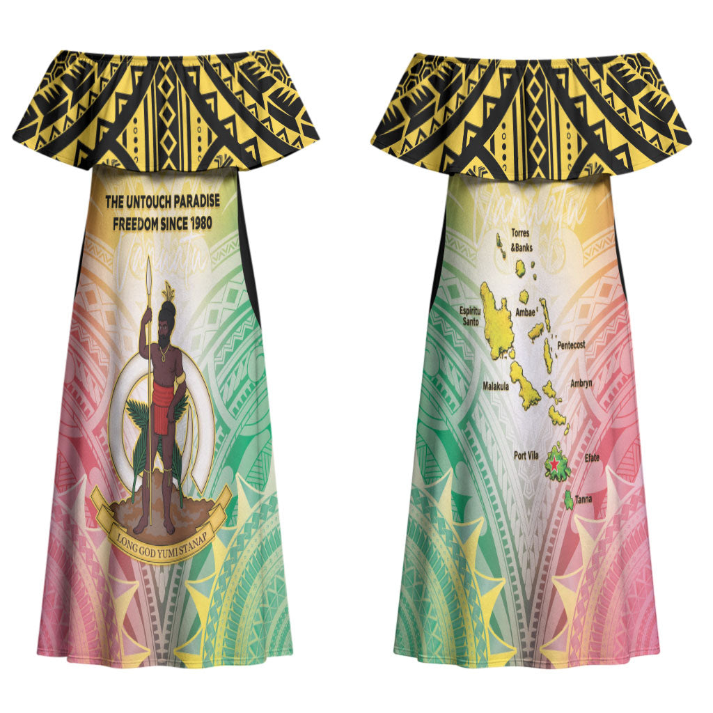 Vanuatu Independence Day Couples Matching Off Shoulder Maxi Dress and Hawaiian Shirt The Untouched Paradise LT05 - Polynesian Pride