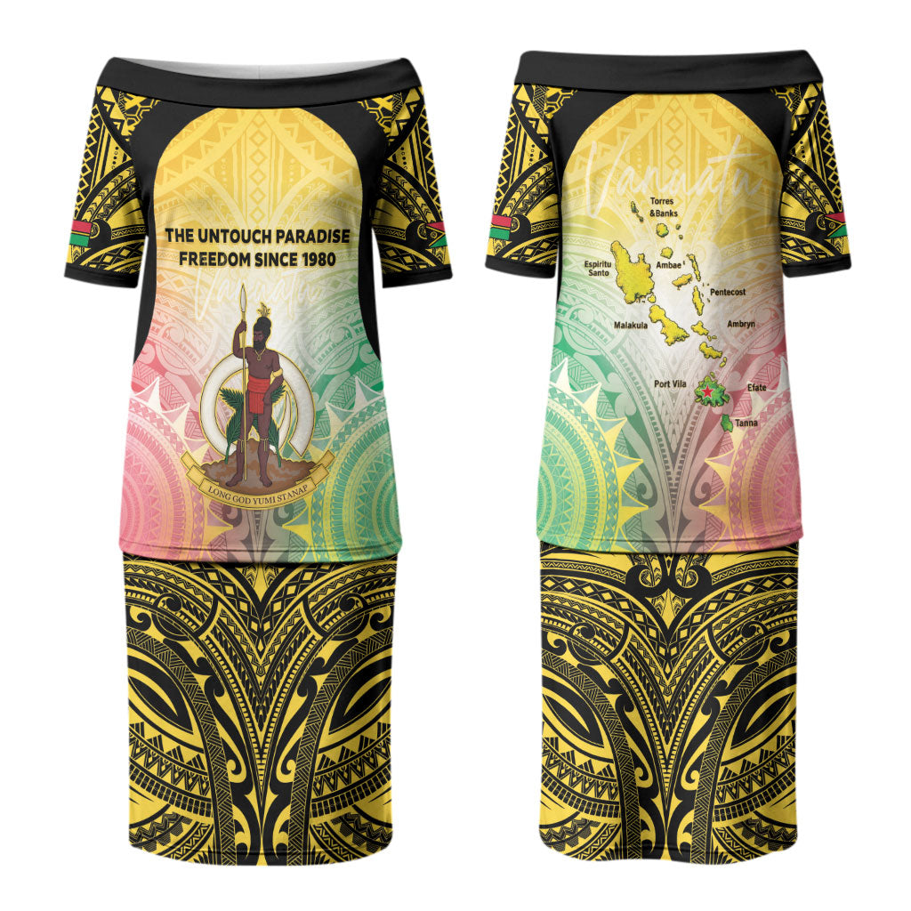 Vanuatu Independence Day Couples Matching Puletasi and Hawaiian Shirt The Untouched Paradise LT05 - Polynesian Pride