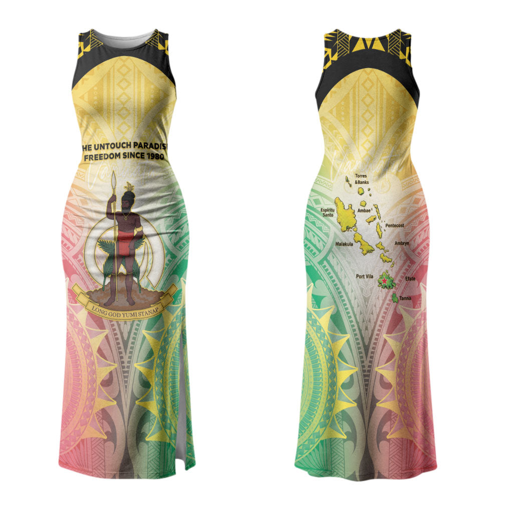 Vanuatu Independence Day Couples Matching Tank Maxi Dress and Long Sleeve Button Shirt The Untouched Paradise LT05 - Polynesian Pride