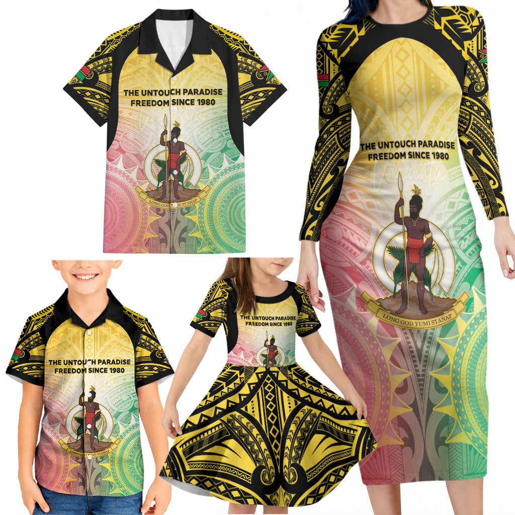 Vanuatu Independence Day Family Matching Long Sleeve Bodycon Dress and Hawaiian Shirt The Untouched Paradise LT05 - Polynesian Pride