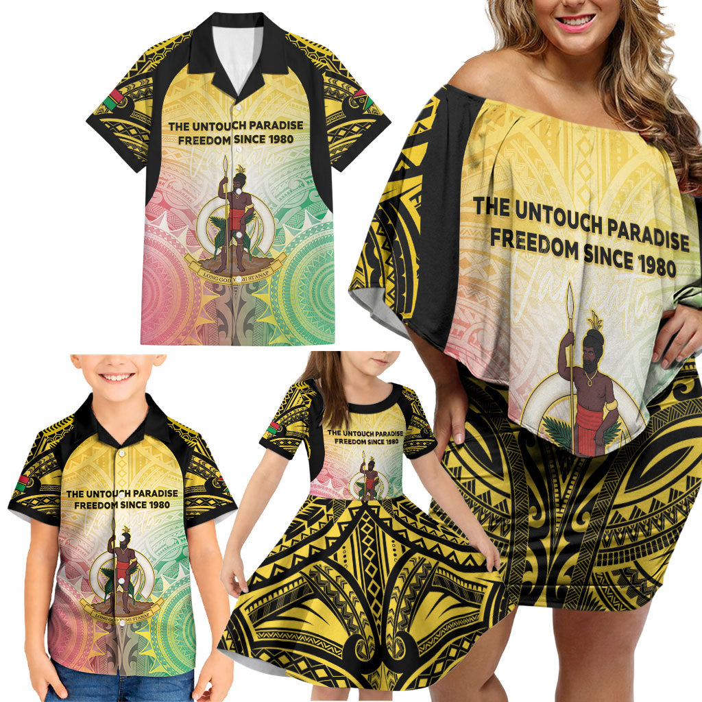 Vanuatu Independence Day Family Matching Off Shoulder Short Dress and Hawaiian Shirt The Untouched Paradise LT05 - Polynesian Pride