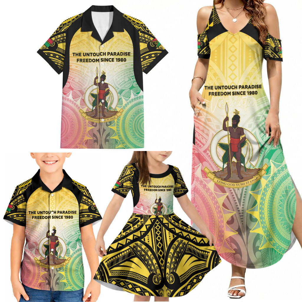 Vanuatu Independence Day Family Matching Summer Maxi Dress and Hawaiian Shirt The Untouched Paradise LT05 - Polynesian Pride