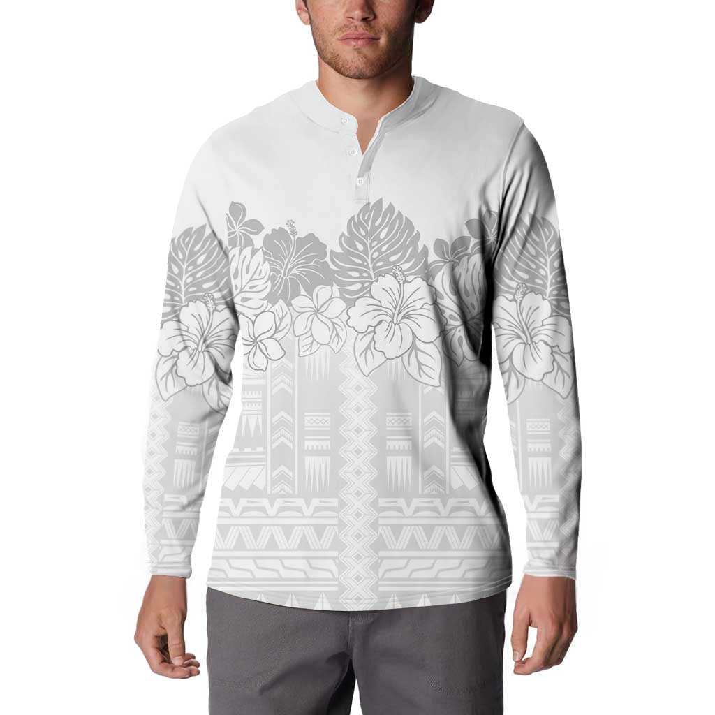 Samoa Lotu Tamaiti Button Sweatshirt White Sunday Polynesian Pattern With Tropical Flowers