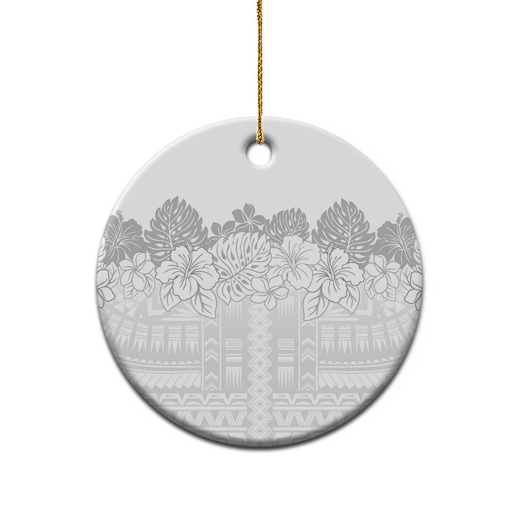 Samoa Lotu Tamaiti Ceramic Ornament White Sunday Polynesian Pattern With Tropical Flowers