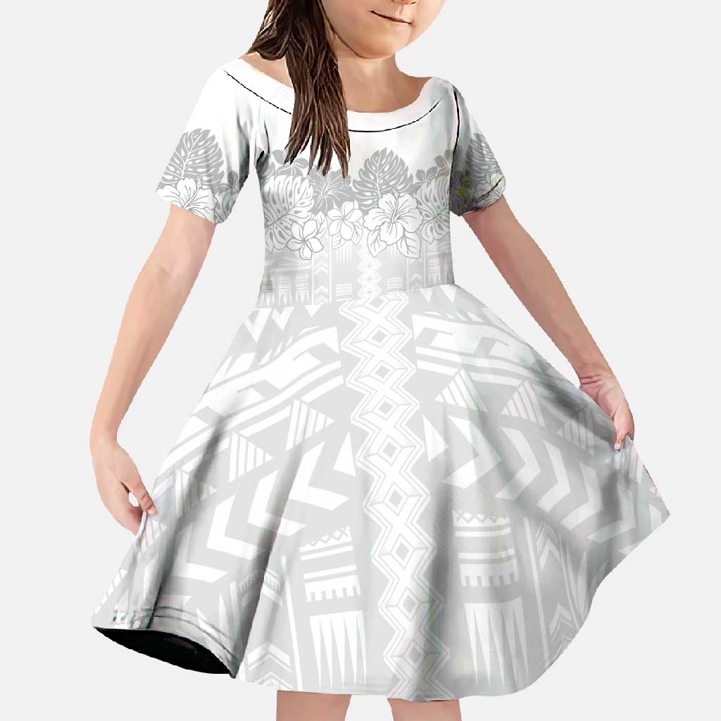 Samoa Lotu Tamaiti Family Matching Tank Maxi Dress and Hawaiian Shirt White Sunday Polynesian Pattern With Tropical Flowers