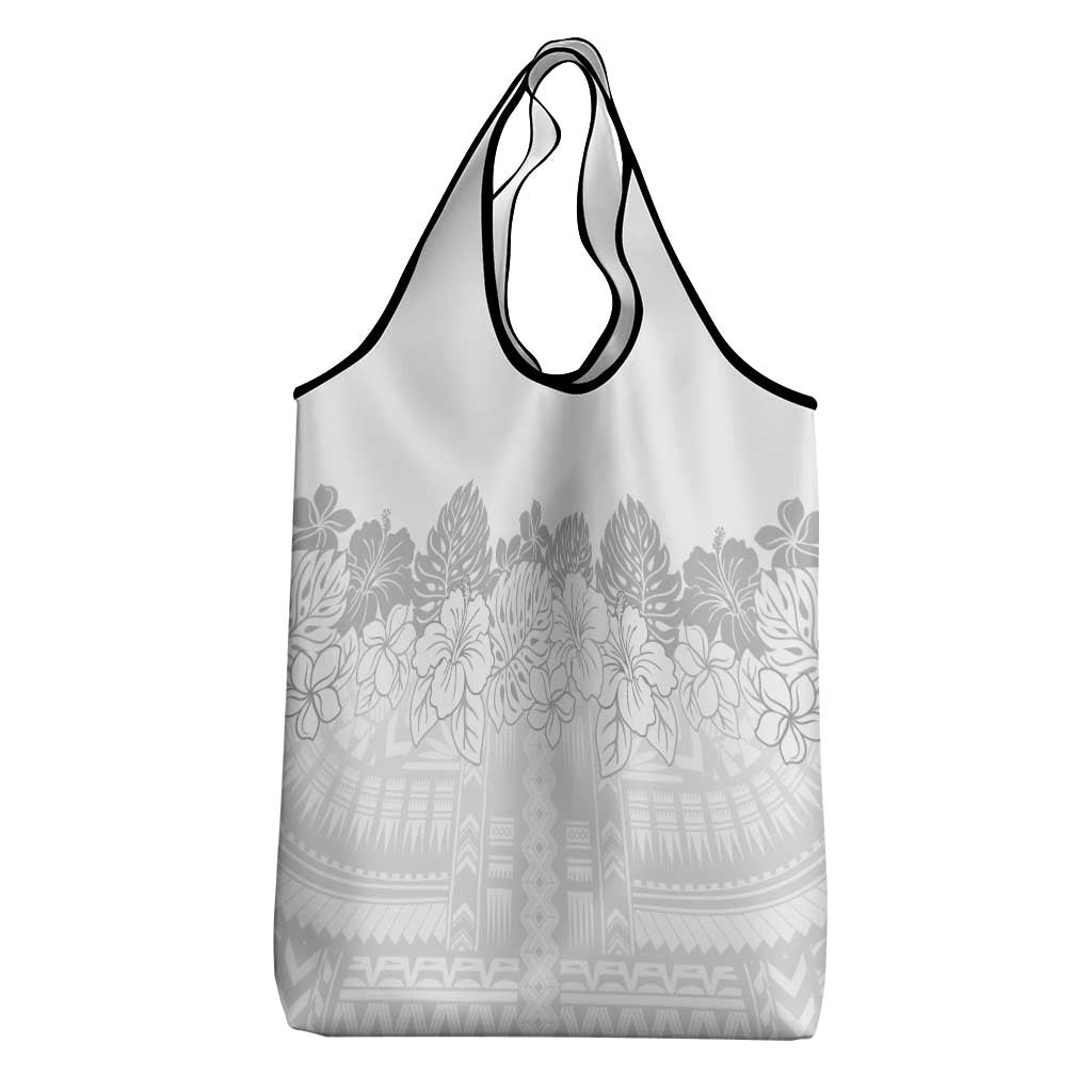 Samoa Lotu Tamaiti Grocery Bag White Sunday Polynesian Pattern With Tropical Flowers