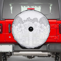 Samoa Lotu Tamaiti Spare Tire Cover White Sunday Polynesian Pattern With Tropical Flowers