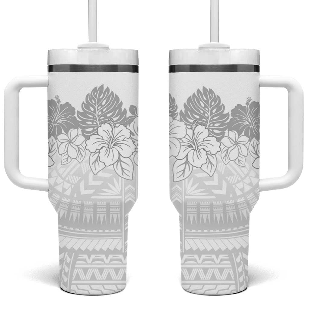 Samoa Lotu Tamaiti Tumbler With Handle White Sunday Polynesian Pattern With Tropical Flowers