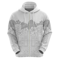 Samoa Lotu Tamaiti Zip Hoodie White Sunday Polynesian Pattern With Tropical Flowers
